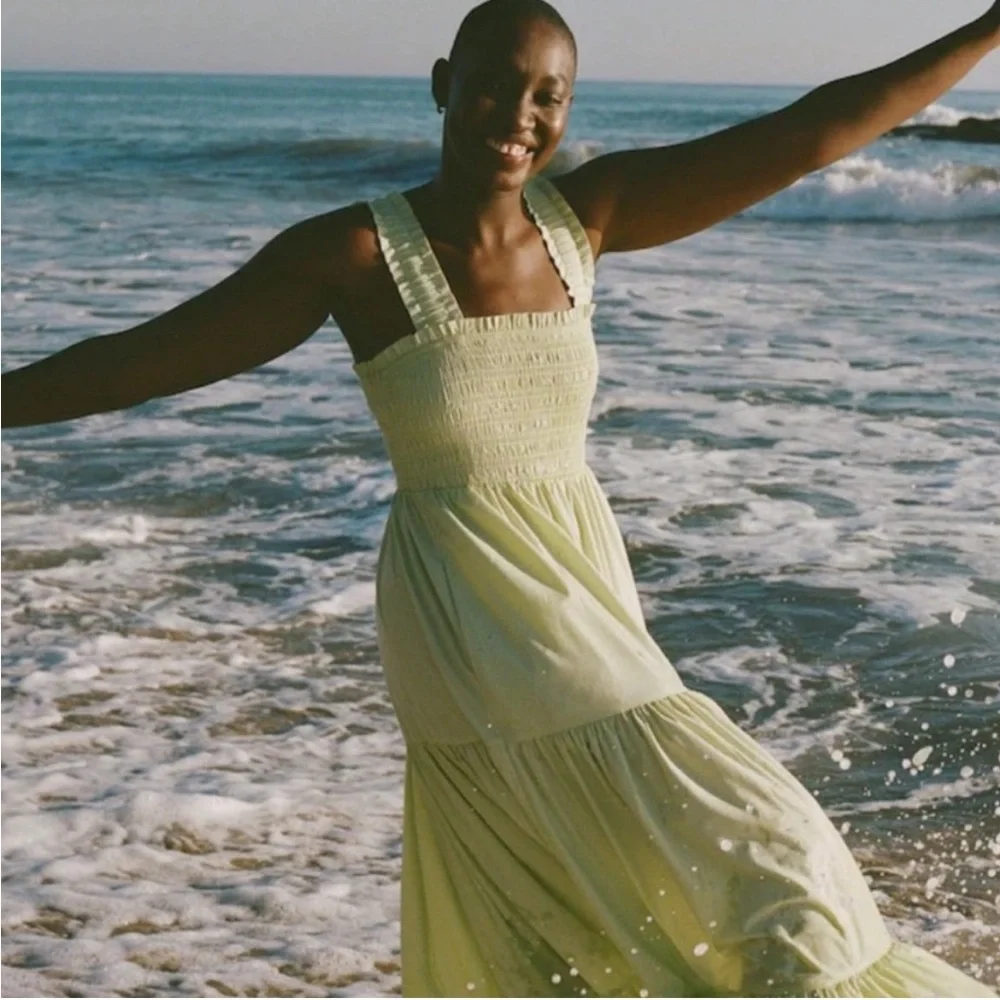 A&F Women's Smocked Bodice Easy Maxi Dress in Light Green